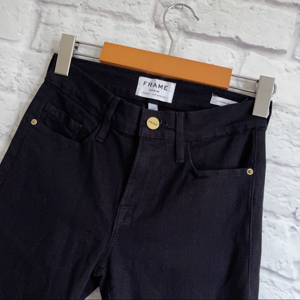 FRAME Denim Le Skinny De Jeanne Flounce Raw Edge Flare Jeans Black - Picture 5 of 11